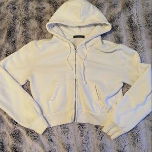 Brandy Melville Cropped White Zip Up Hoodie